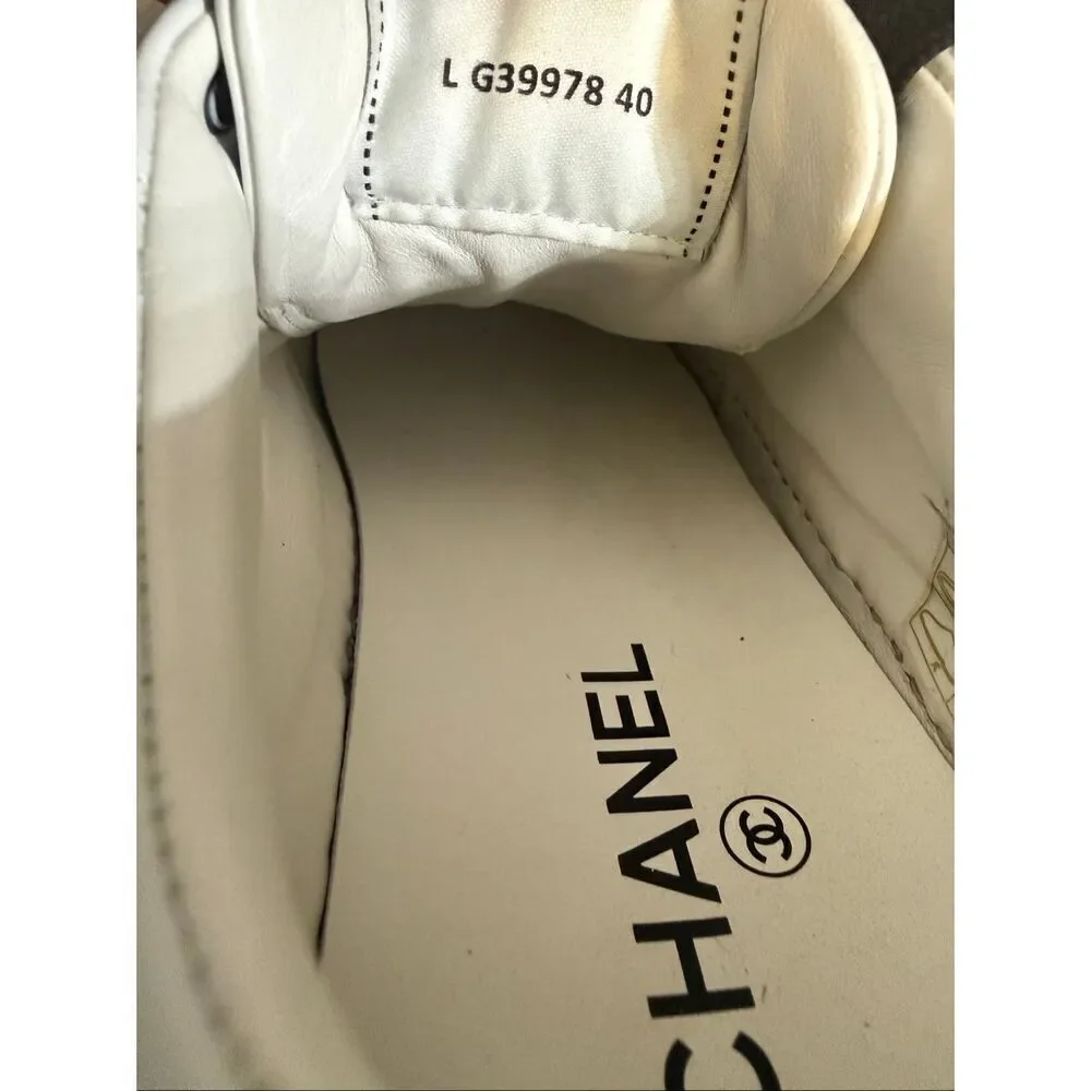 Chanel Women's Lace-Up Calfskin Low Top Sneaker Flats Shoes White 40 verified